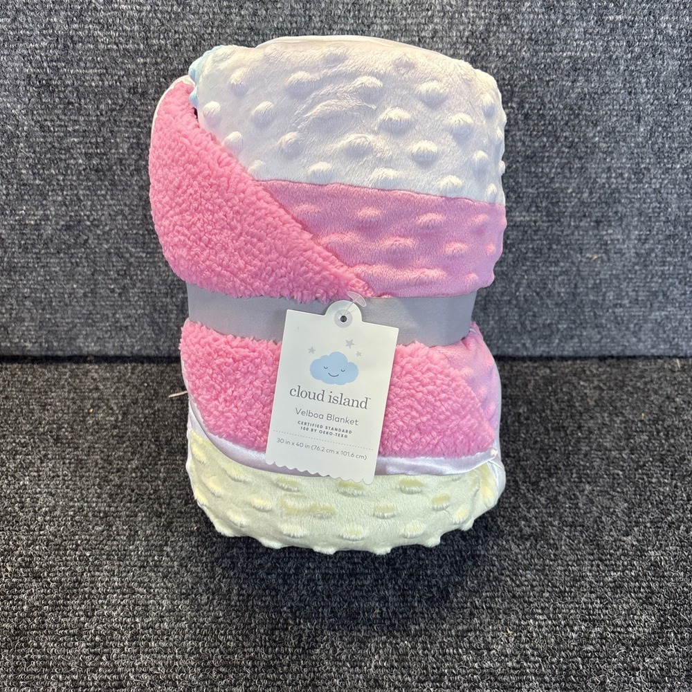 Cloud Island~30"x40"~Velboa Blanket~Pink/Yellow/Purple/White